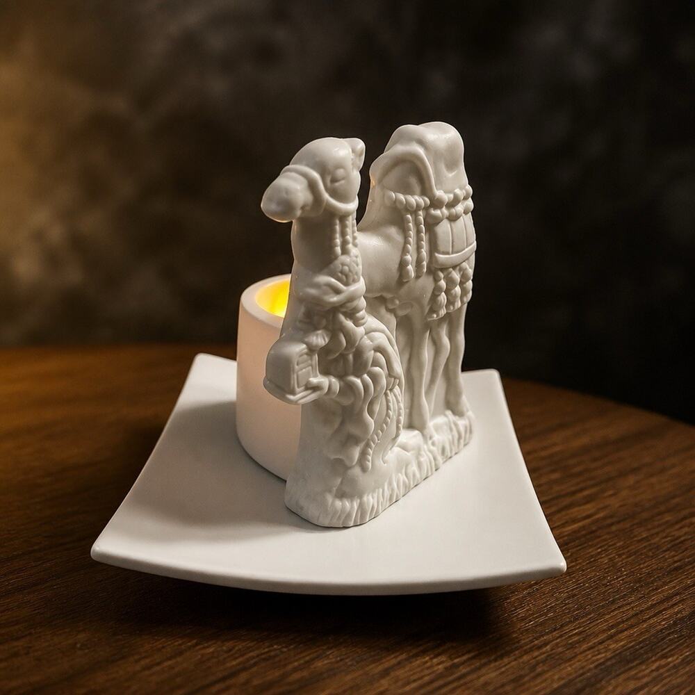 Party Lite O Holy Night Wiseman King w/ Gift Camel Candle Holder Tealight Plate - Picture 3 of 11